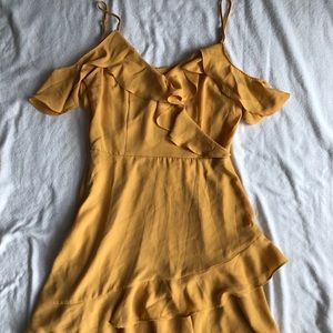 YELLO FRILL COLD SHOULDER MINI DRESS